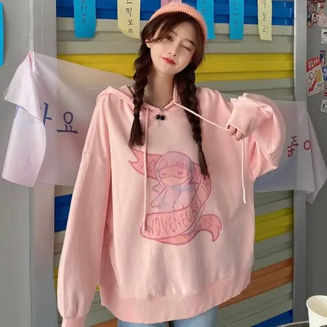 美式vintage卫衣女2021春秋薄款宽松韩版设计感小众连帽外套潮ins商品大图