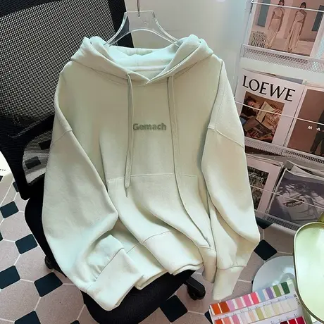 美式连帽卫衣女春秋薄款小众潮牌宽松慵懒风简约百搭休闲上衣外套商品大图