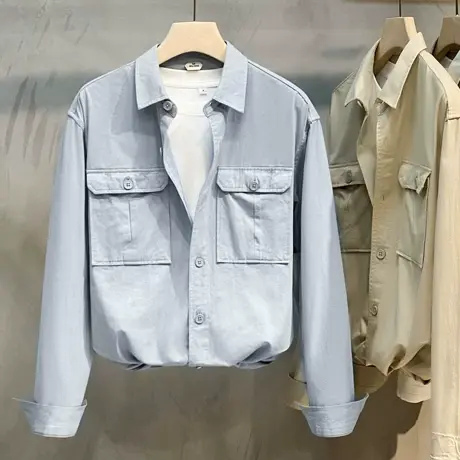 春秋季休闲长袖衬衫男士韩版潮流衬衣痞帅气工装上衣百搭日系外套商品大图