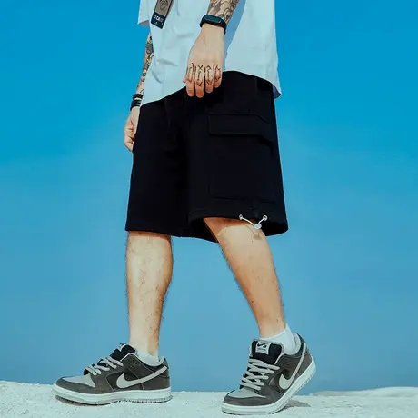 夏季工装嘻哈潮牌潮流口袋纯色运动短裤男潮港风街头hiphop五分裤商品大图