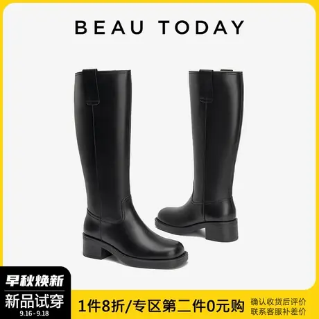 BeauToday厚底骑士靴女高筒黑色长筒靴女2023新款BT瘦瘦靴女春秋图片