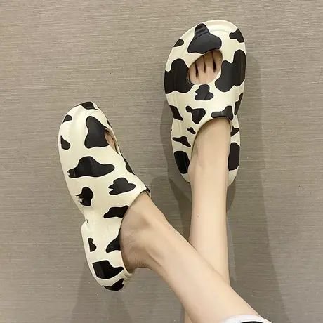 洞洞鞋女夏季时尚外穿可爱奶牛踩屎感厚底防滑沙滩老爹包头凉拖鞋商品大图