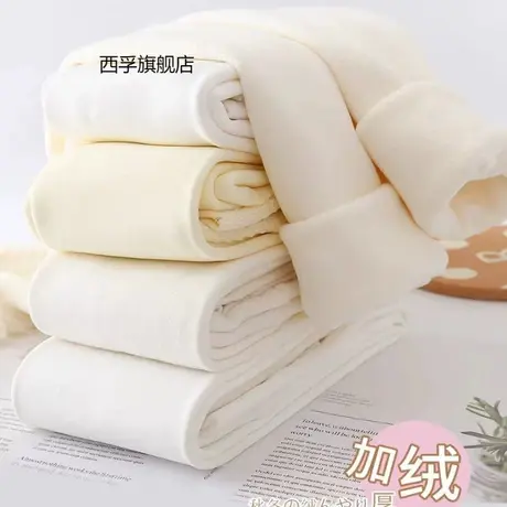 日系奶白色连裤袜秋冬加绒加厚白色高腰打底裤女米白色打底袜丝袜商品大图
