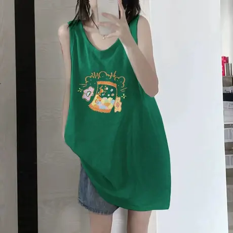 美式纯棉吊带坎肩背心无袖t恤女夏季设计感小众外穿宽松挂脖上衣商品大图