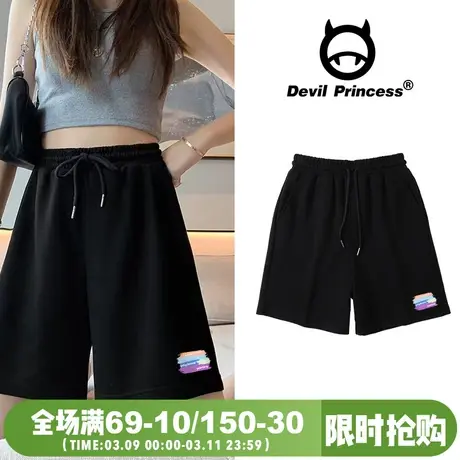 2024夏季新款ins风韩系宽松黑色短裤女高腰显瘦百搭阔腿五分裤潮商品大图