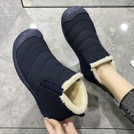 雪地靴女冬加绒2024防水新款冬季加厚短靴雪地棉豆豆鞋一脚蹬棉鞋图片