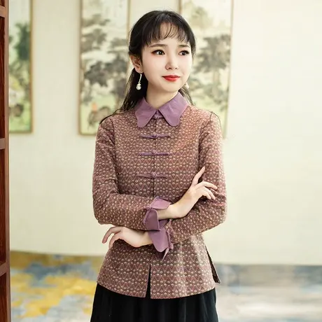 筠雅棉麻唐装女中国风秋装中式盘扣上衣旗袍茶服年轻复古减龄外套商品大图