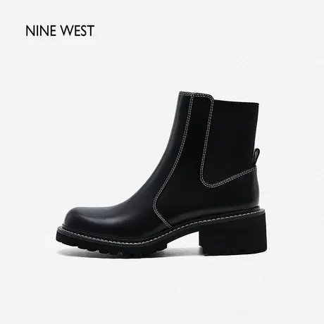 Nine West/玖熙百搭切尔西靴2023年冬季新款厚底增高牛皮弹力短靴图片