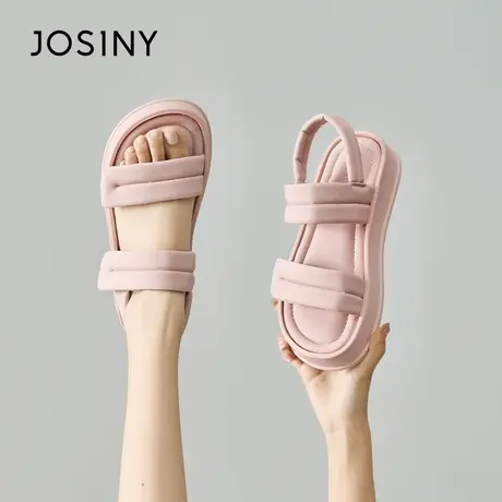 Josiny/卓诗尼平底凉鞋女2023~新款夏季厚底魔术贴外穿沙滩休闲鞋商品大图