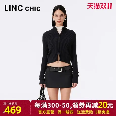 LINCCHIC金羽杰针织开衫女2023年秋季新款立领短款毛衣S233CR460Y商品大图