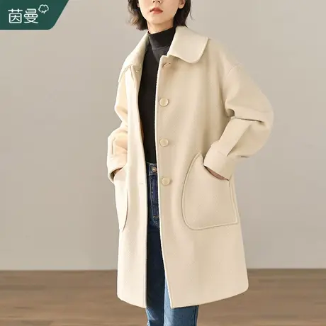 茵曼小香风毛呢外套女秋冬2023年新款高级感气质中长款羊毛呢大衣图片