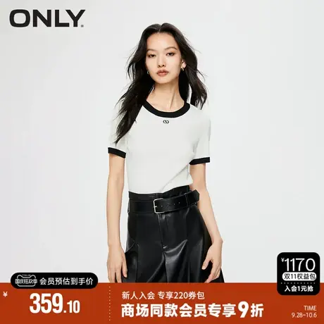 ONLY2023秋季新款时尚通勤风修身圆领撞色短袖针织衫女|123324052图片
