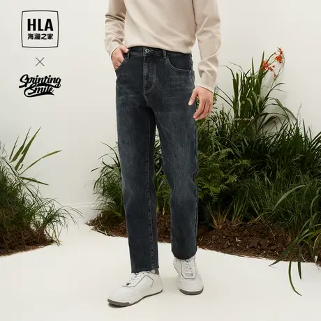 HLA/海澜之家磨毛牛仔裤2023春秋新款洗水工艺五袋款长裤男商品大图