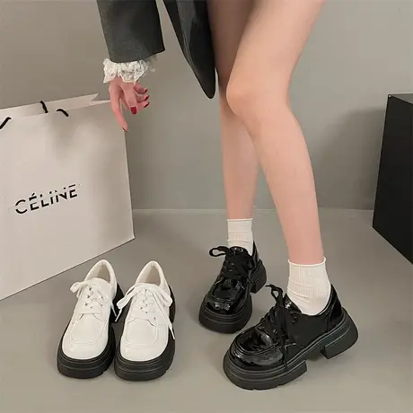乐福鞋女鞋2024年春秋季漆皮超火复古ins单鞋厚底增高通勤小皮鞋商品大图