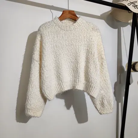 短款毛衣女秋冬新款宽松慵懒风套头设计感小众软糯针织衫上衣外穿图片