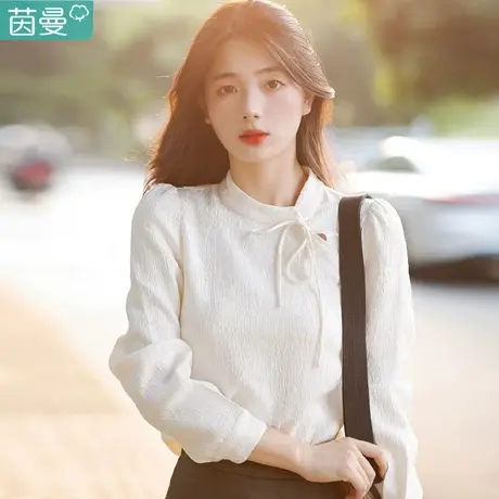 茵曼新中式轻国风长袖衬衫女装2023新款秋冬季小衫衬衣上衣打底衫图片