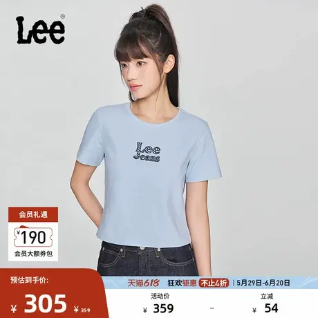 Lee商场同款25春夏新品标准版圆领刺绣Logo短款女短袖T恤显瘦潮图片