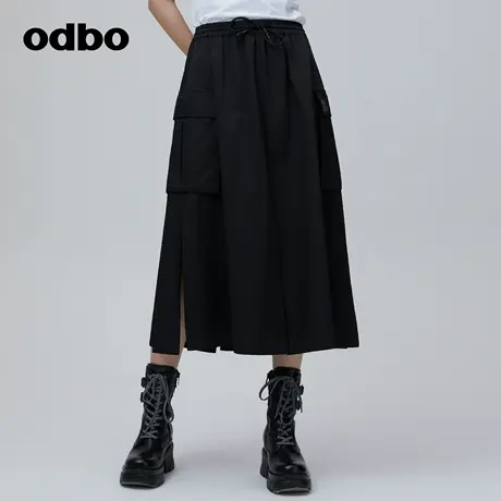 odbo/欧迪比欧原创设计工装风半身裙女秋装新款系带束腰裙子图片
