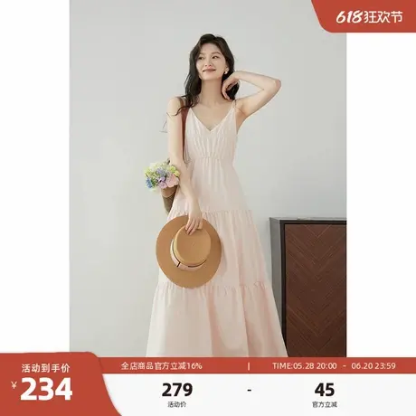 嘉茱莉夏季新款法式褶皱吊带连衣裙女吊带裙小众垂感大摆连衣裙图片
