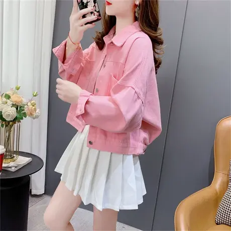 糖果色牛仔外套女春秋2023年新款宽松短款小个子百搭复古夹克上衣图片