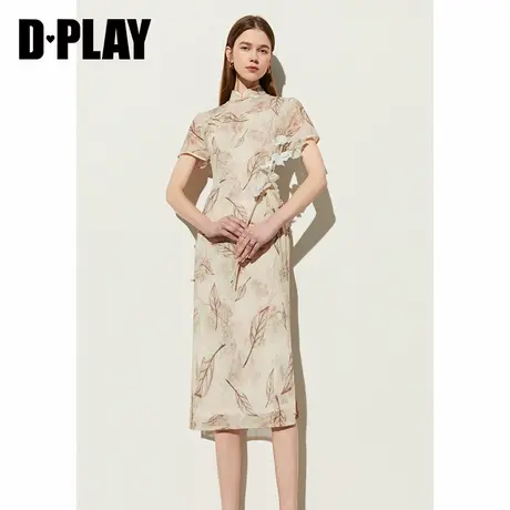 DPLAY夏新中式国风印花立领斜门襟撞色盘扣下摆侧开衩旗袍裙图片
