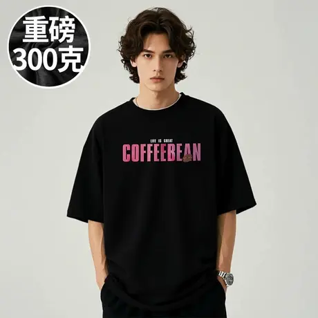 300g重磅美式字母高街纯棉胖子T恤短袖加肥加大码男装半截袖夏季商品大图