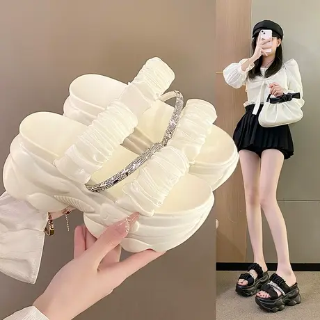 一脚蹬懒人凉鞋女夏时尚厚底两穿凉拖鞋内增高高跟休闲拖鞋潮外穿商品大图