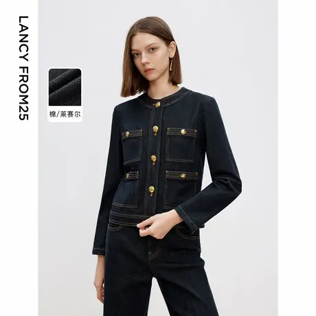 朗姿法式气质高级感上衣2025年春季新款小香风短款牛仔外套设计感商品大图