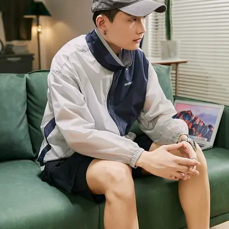 唐狮轻薄男运动外套休闲透气夏季外套男薄款薄外套男拼接立领图片
