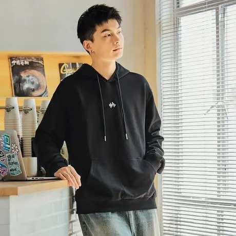 唐狮卫衣男士春秋季新款长袖休闲百搭黑色上衣外套连帽衫潮牌商品大图