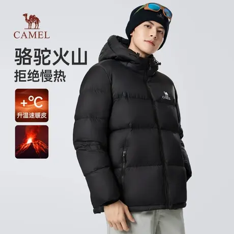 骆驼火山羽绒服男冬季2025新款防泼水保暖情侣款连帽休闲面包服男图片
