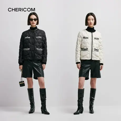 千仞岗轻薄小香风高端气质短款羽绒服小众女士复古撞色加厚外套商品大图