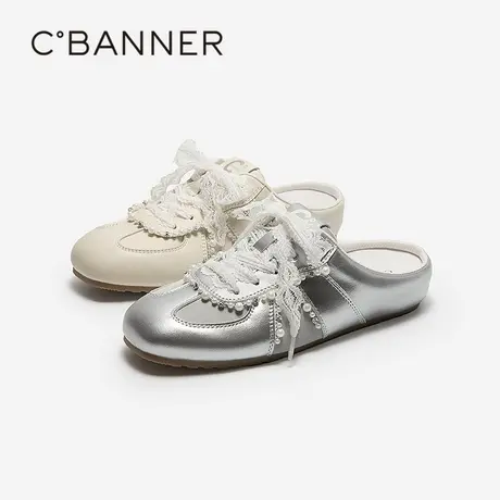 千百度蝴蝶结银色德训包头拖女款夏季新款薄底平底一脚蹬拖鞋图片