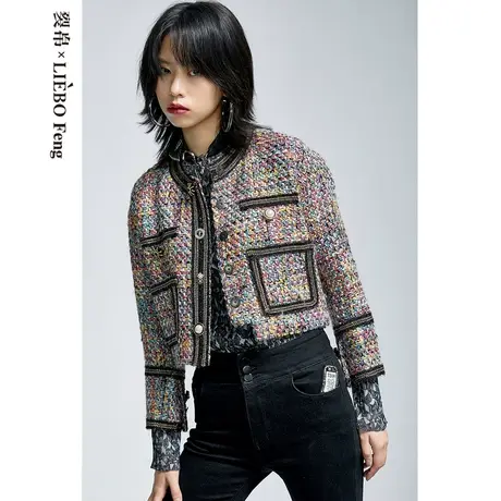 B裂帛LIEBOFeng设计师品牌chic富贵千金小香风英伦格纹毛呢外套女图片