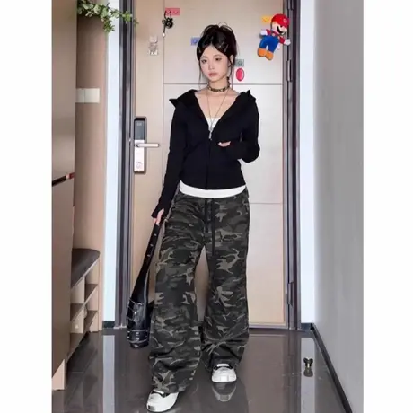 黑色薄款外套女早秋短款卫衣女2025新款上衣正肩美式显瘦开衫秋季商品大图
