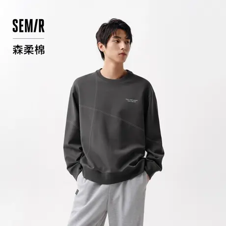 森柔棉|森马卫衣男春季时尚字母刺绣落肩圆领上衣设计感撞色百XY商品大图
