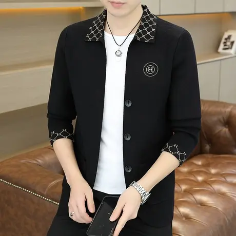 拼接针织开衫外套青年2023秋冬季潮牌潮流宽松毛衣男慵懒风线衣服商品大图