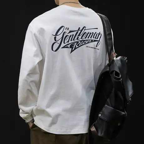 白色百搭长袖t恤男潮牌宽松大码秋季2023新款男士内搭秋款潮流图片