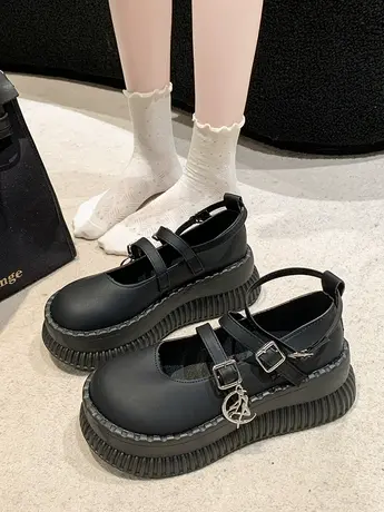 英伦风厚底小皮鞋女2023春秋新款日系法式复古松糕浅口玛丽珍单鞋商品大图