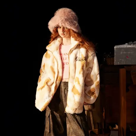 潮牌刺绣棉服女冬季加厚外套2023新款复古毛绒绒宽松oversize棉衣图片