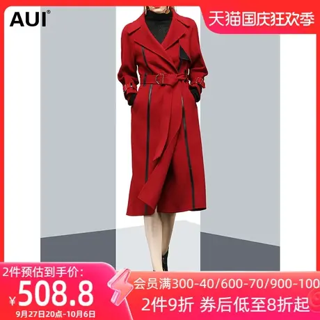 高端简约大气红色毛呢外套女冬2022新款欧美风中长款过膝呢子大衣商品大图