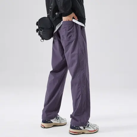 男士防水冲锋裤紫色痞帅男裤子宽松直筒男款休闲裤2023新款直筒裤商品大图