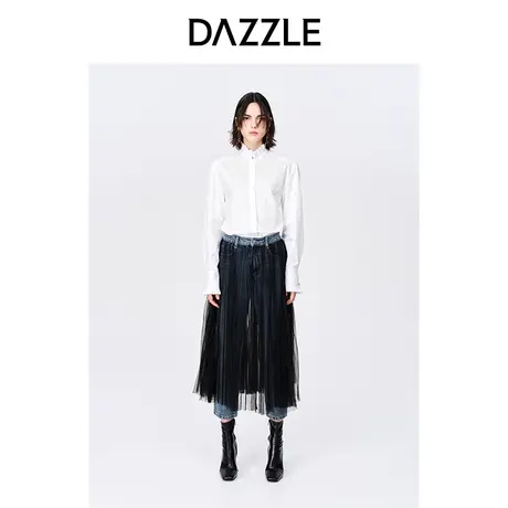 【七七酱专享】DAZZLE地素奥莱秋通勤法式百搭减龄木耳边领长袖白商品大图