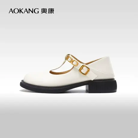 奥康玛丽珍鞋女秋季真皮新款粗跟甜美日系jk鞋复古法式小皮鞋商品大图