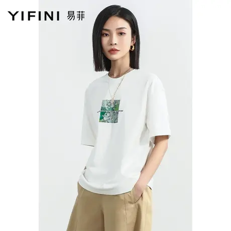 Yifini/易菲短袖宽松时尚印花针织T恤女夏季新款百搭休闲上衣商品大图
