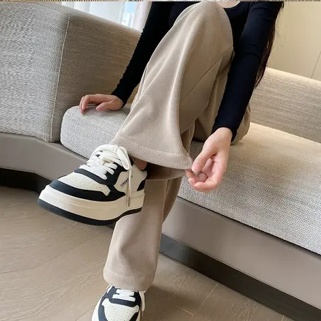 窄版针织阔腿裤女2024春秋新款高腰显瘦直筒宽松垂感休闲运动裤子图片