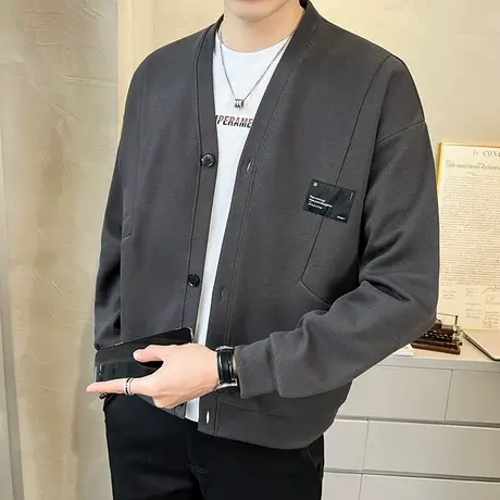 2023秋季新款重磅开衫卫衣外套韩版休闲痞帅帅气潮流针织夹克上衣商品大图