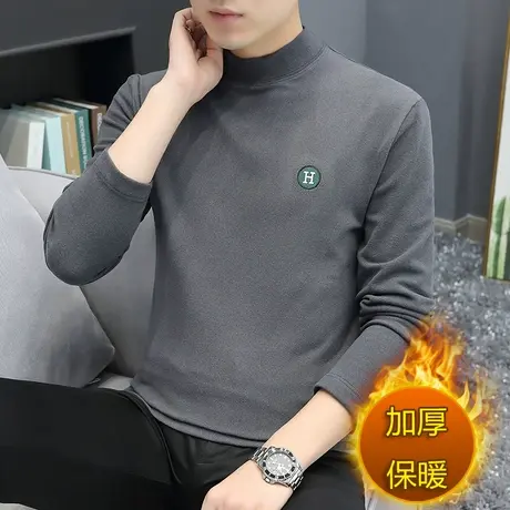 秋冬季立领德绒打底衫男发热保暖内衣男加绒加厚长袖T恤男秋衣潮商品大图