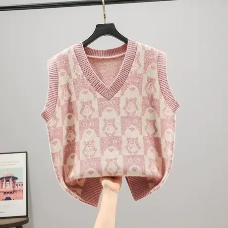 毛衣女2023春装新款韩版宽松卡通针织衫打底衫马甲V领套头上衣女商品大图