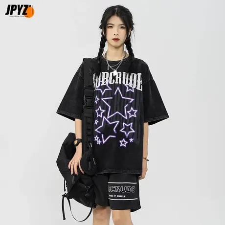 美式朋克重磅短袖t恤男夏季2023新做旧潮牌宽松重磅纯棉水洗半袖图片